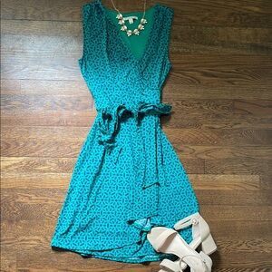Teal Patterned Wrap Dress